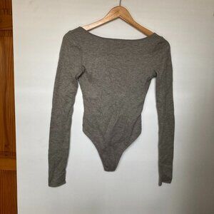 Out From Under Grey Waffle Boatneck, Low back, LongSleeve Bodysuit